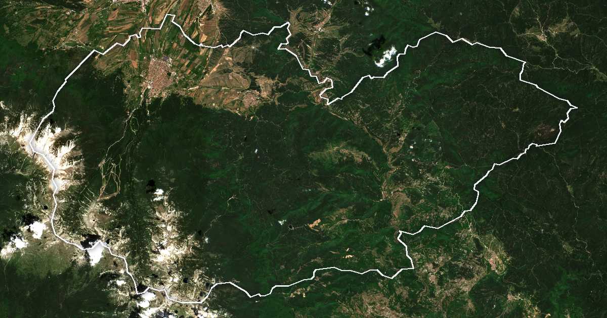 Satelitska snimka s ucrtanom granicom: Bansko
