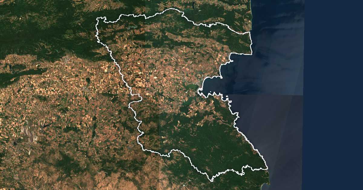 Satelitska snimka s ucrtanom granicom: Oblast Burgas