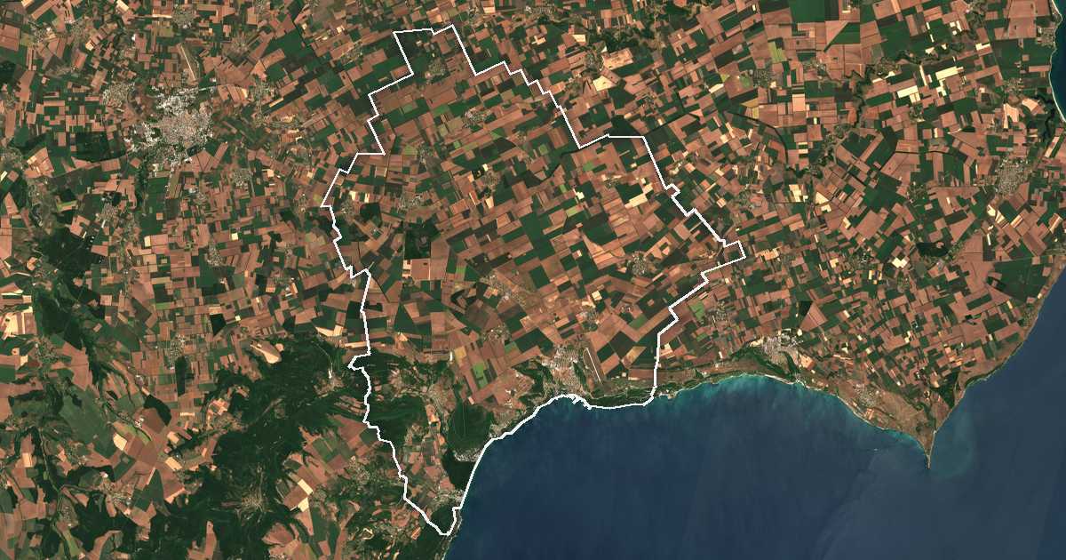 Satelitska snimka s ucrtanom granicom: Balčik