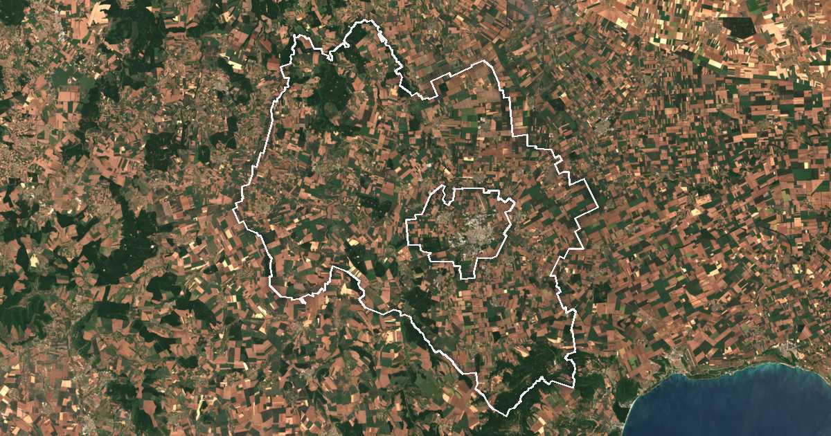 Satelitska snimka s ucrtanom granicom: Dobrič-Selska