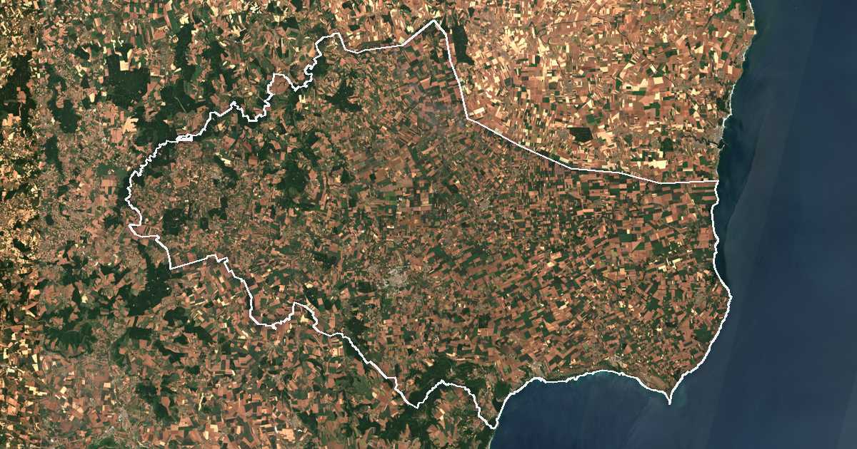 Satelitska snimka s ucrtanom granicom: Oblast Dobrič