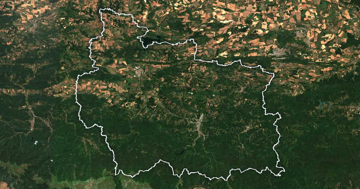 Satelitska snimka s ucrtanom granicom: Oblast Gabrovo