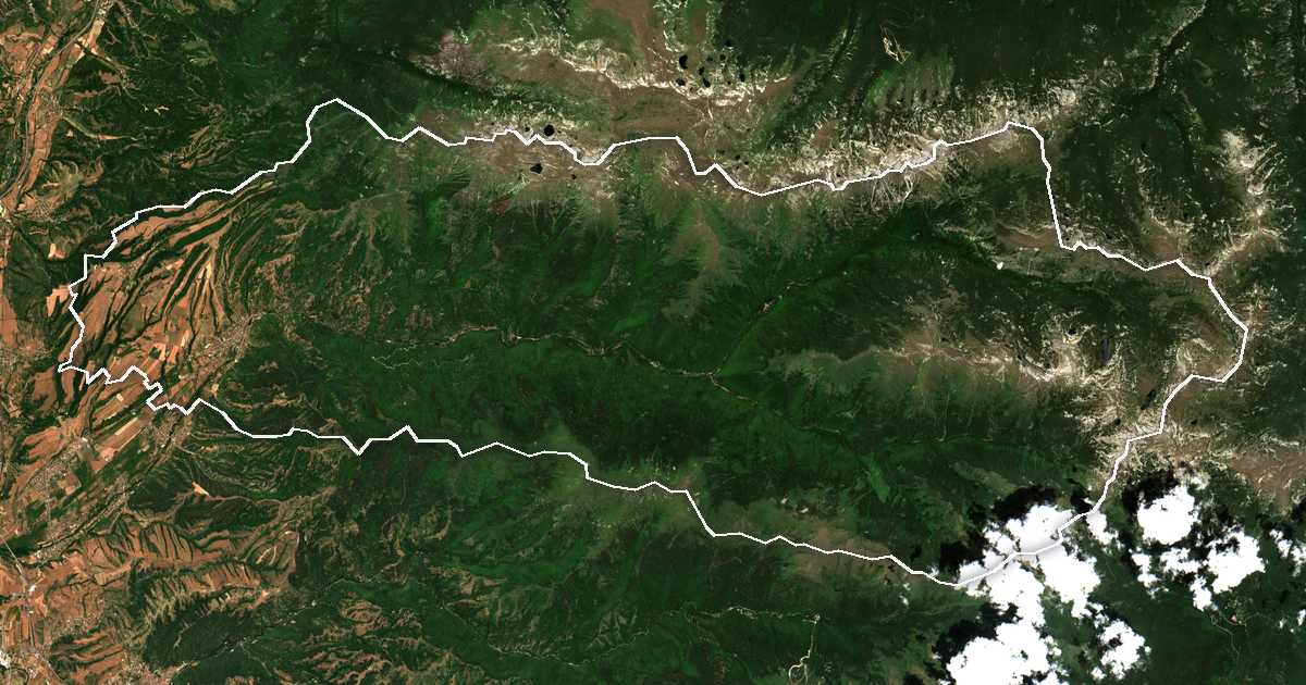 Satelitska snimka s ucrtanom granicom: Rila