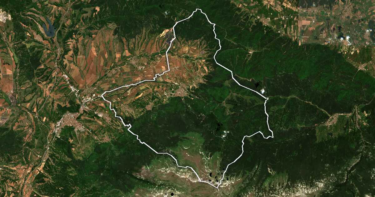 Satelitska snimka s ucrtanom granicom: Sapareva Banja