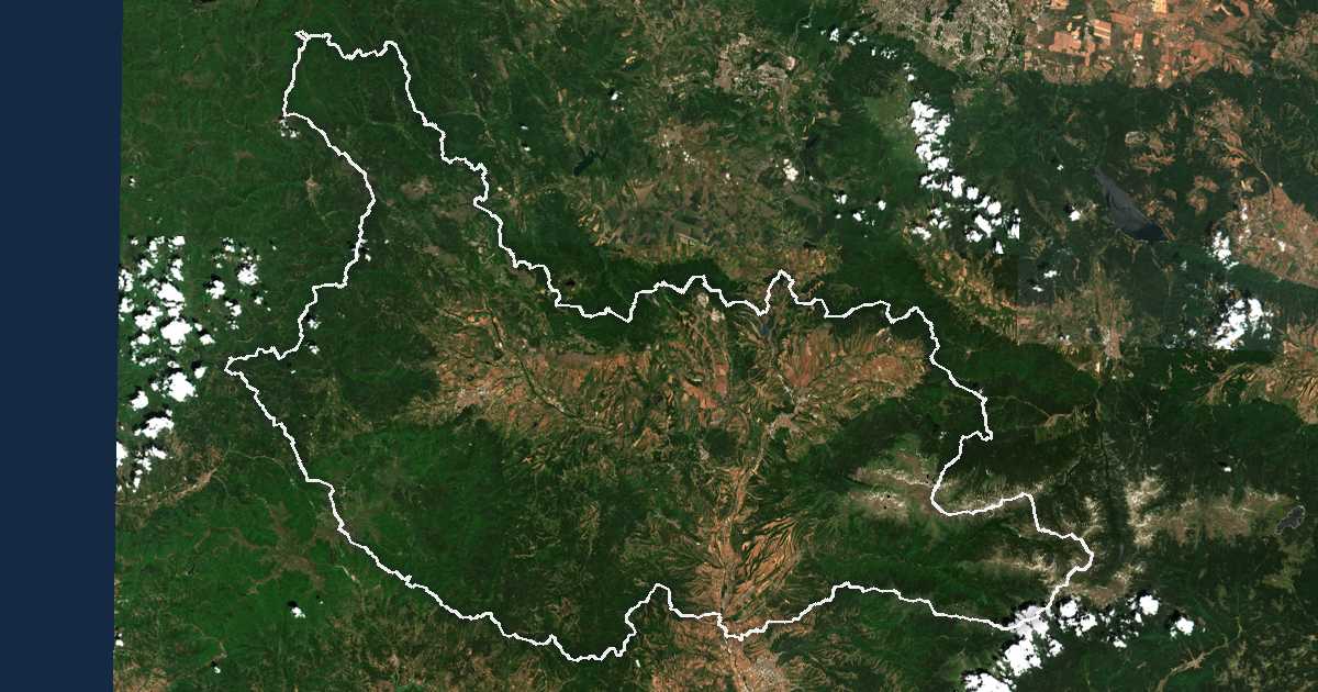 Satelitska snimka s ucrtanom granicom: Oblast Ćustendil