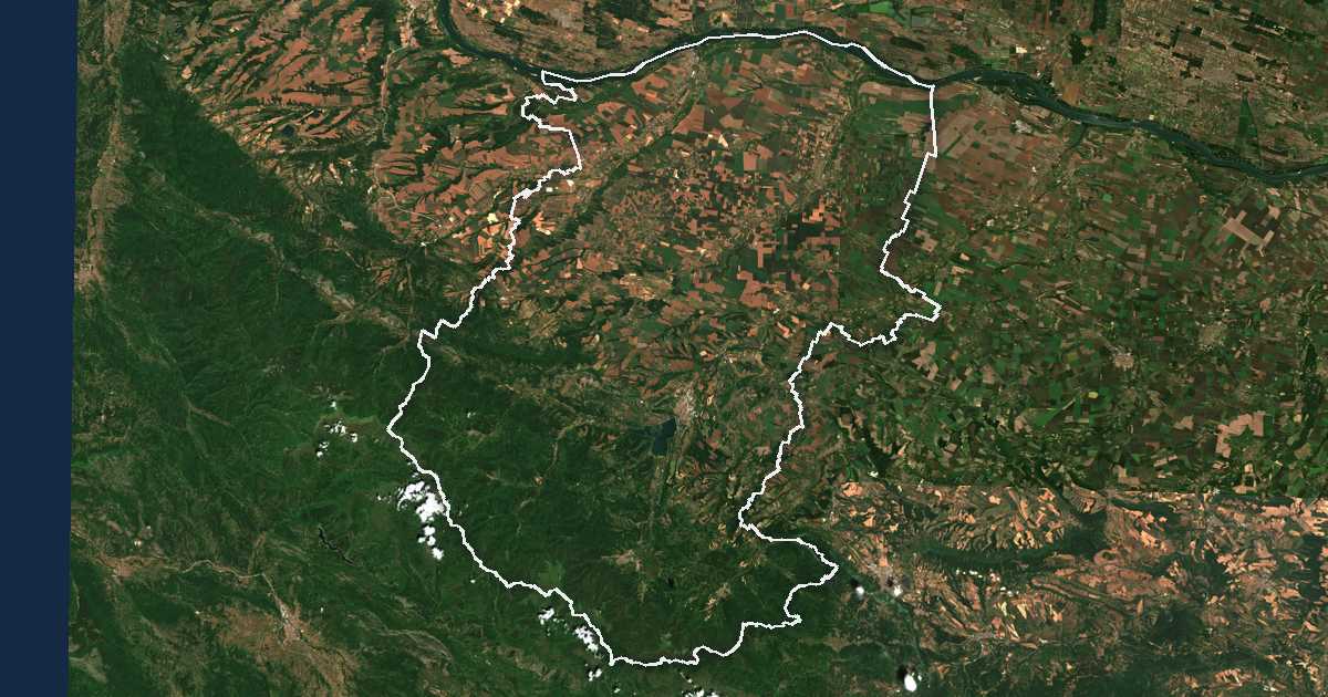 Satelitska snimka s ucrtanom granicom: Oblast Montana