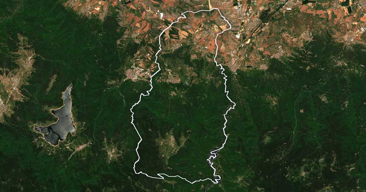 Satelitska snimka s ucrtanom granicom: Bracigovo