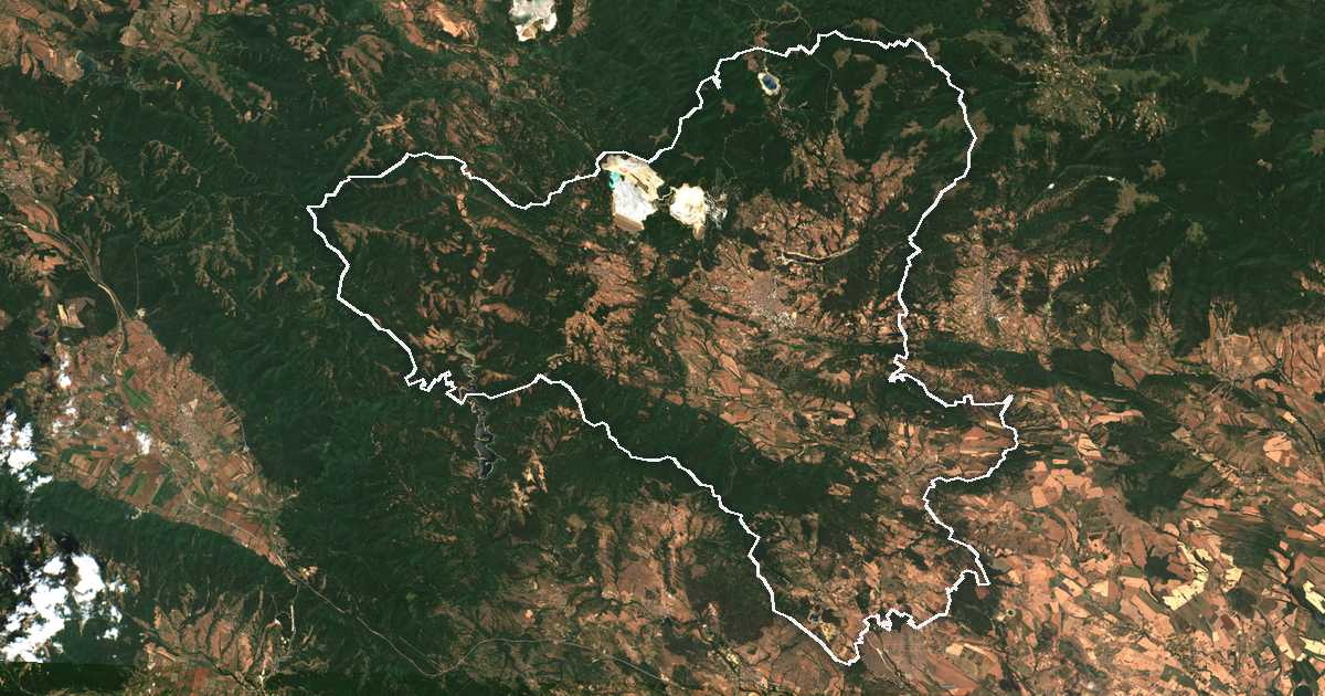Satelitska snimka s ucrtanom granicom: Panagjurište