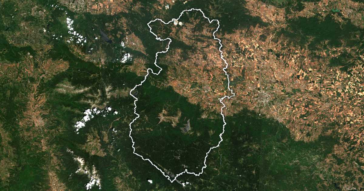 Satelitska snimka s ucrtanom granicom: Oblast Pazardžik