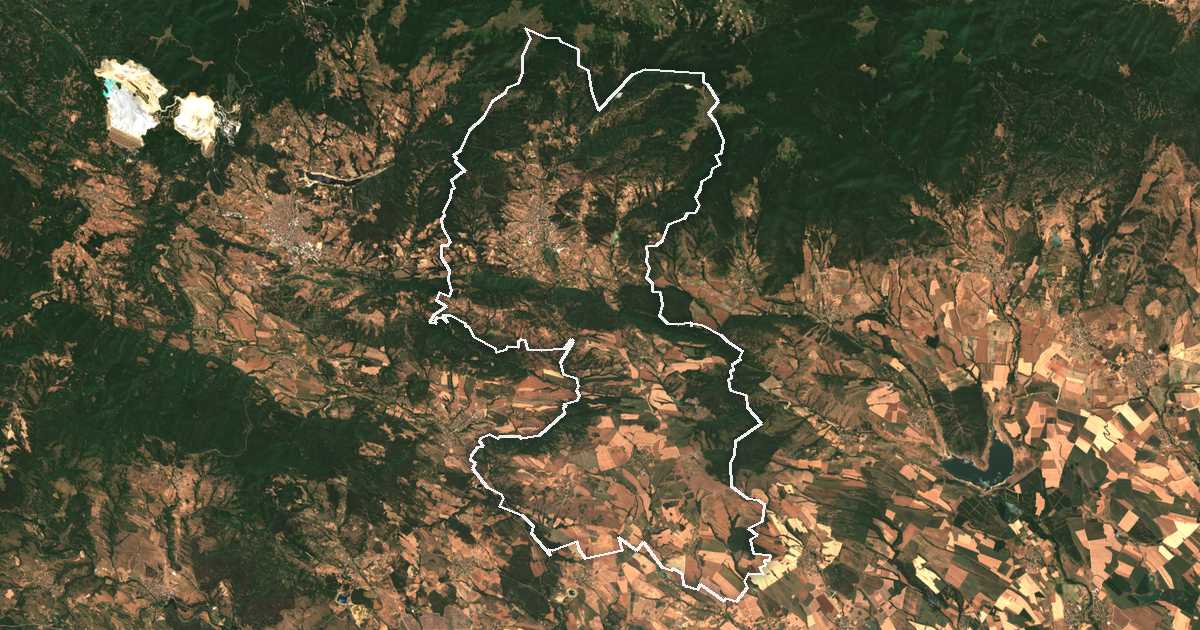 Satelitska snimka s ucrtanom granicom: Strelča