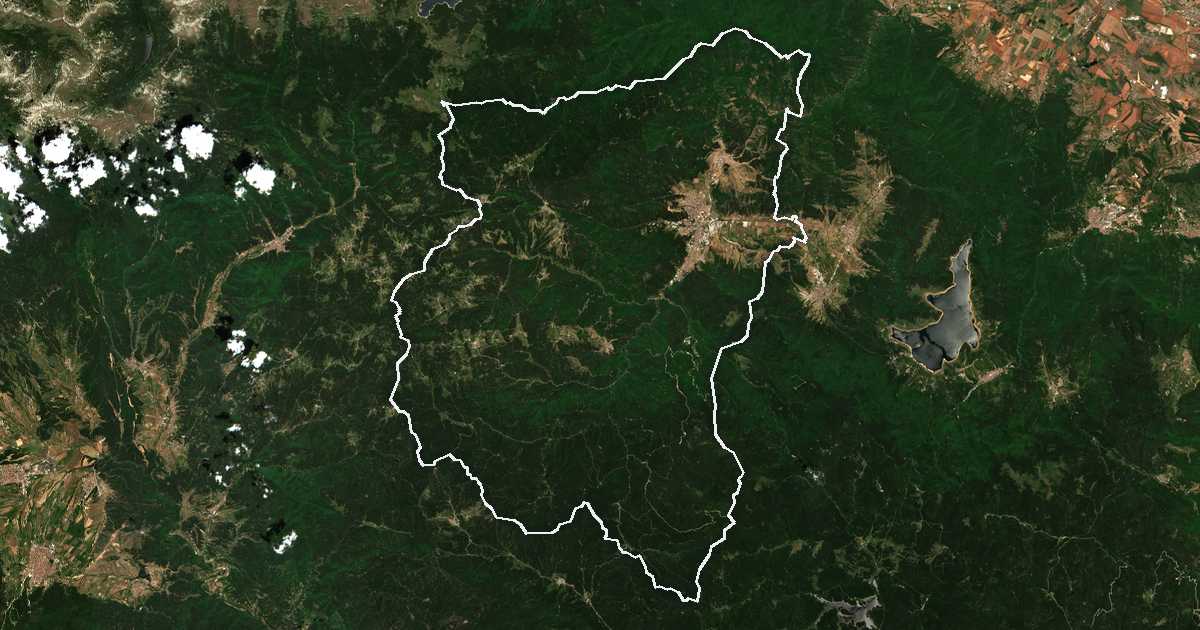 Satelitska snimka s ucrtanom granicom: Velingrad