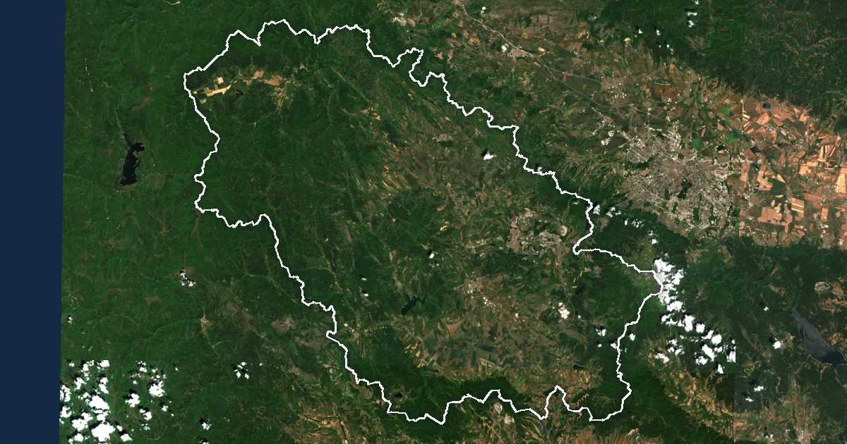 Satelitska snimka s ucrtanom granicom: Oblast Pernik