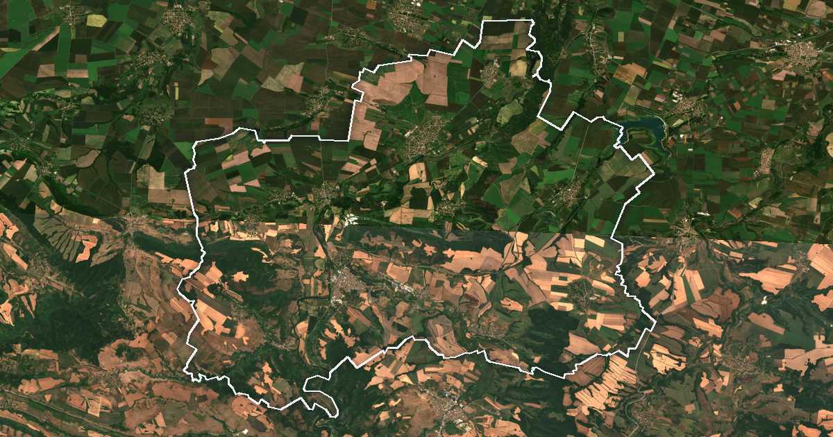 Satelitska snimka s ucrtanom granicom: Červen Brjag
