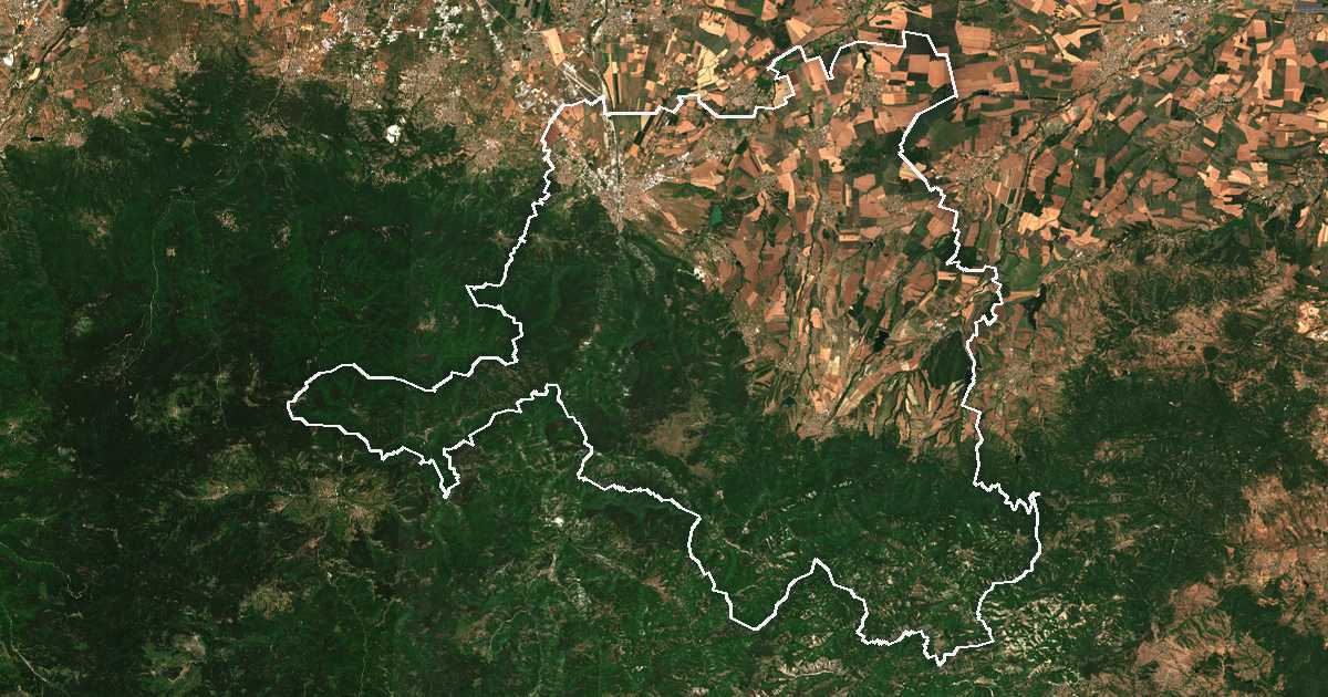 Satelitska snimka s ucrtanom granicom: Asenovgrad