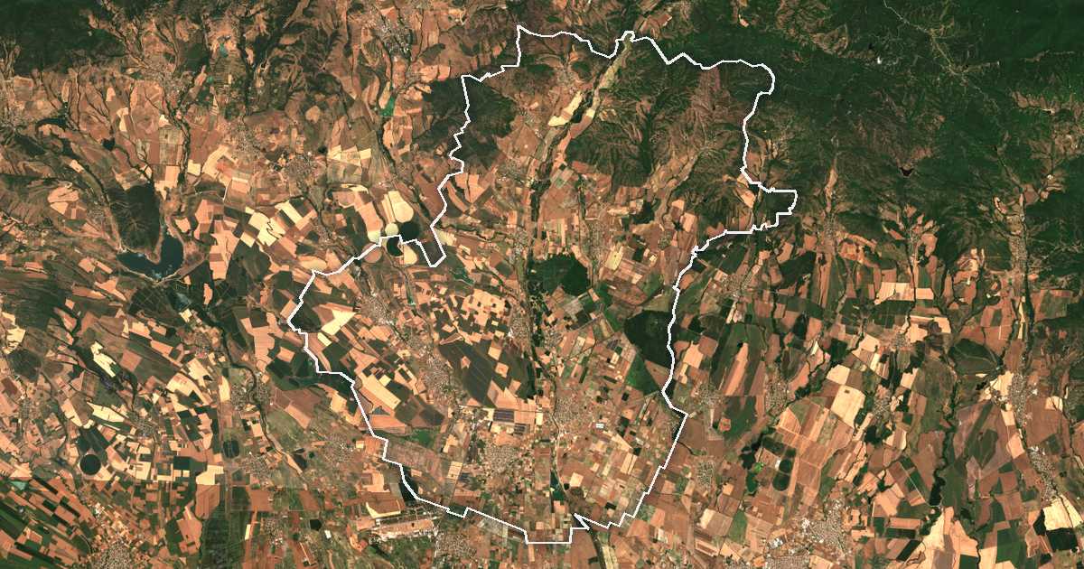 Satelitska snimka s ucrtanom granicom: Kalojanovo