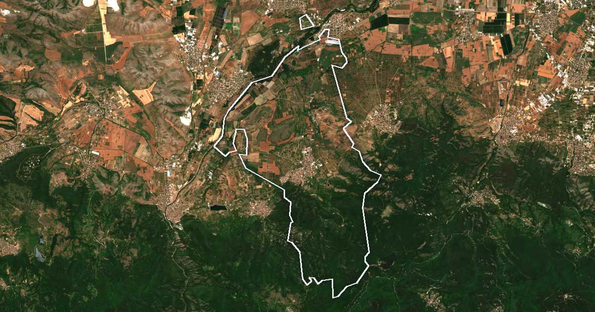 Satelitska snimka s ucrtanom granicom: Peruštica