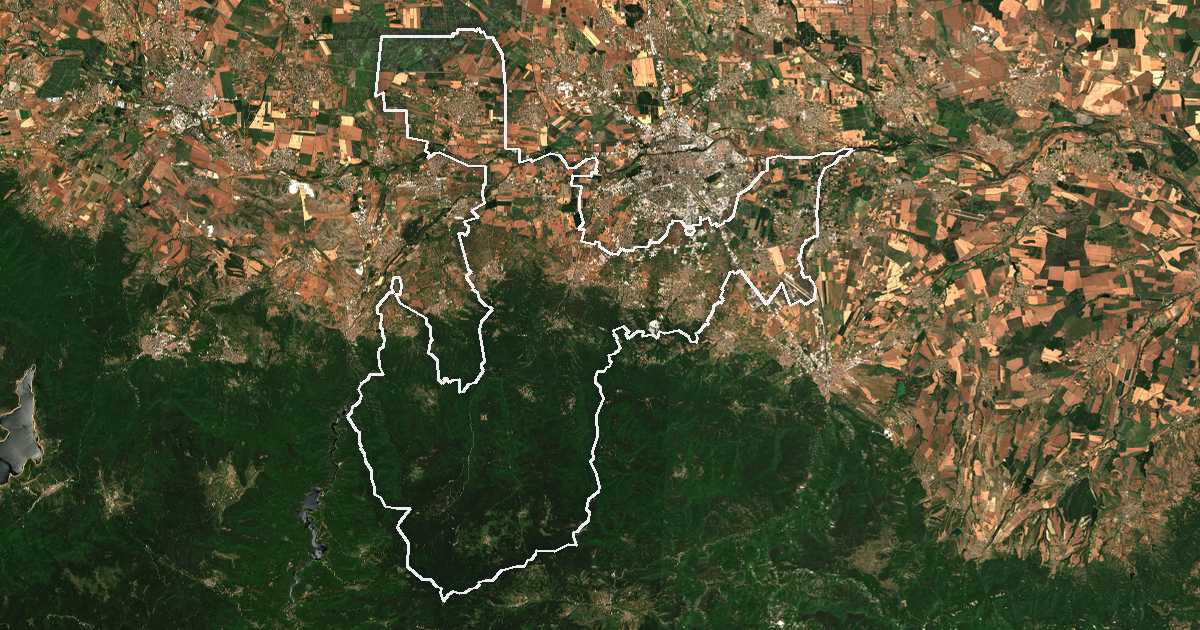Satelitska snimka s ucrtanom granicom: Rodopi