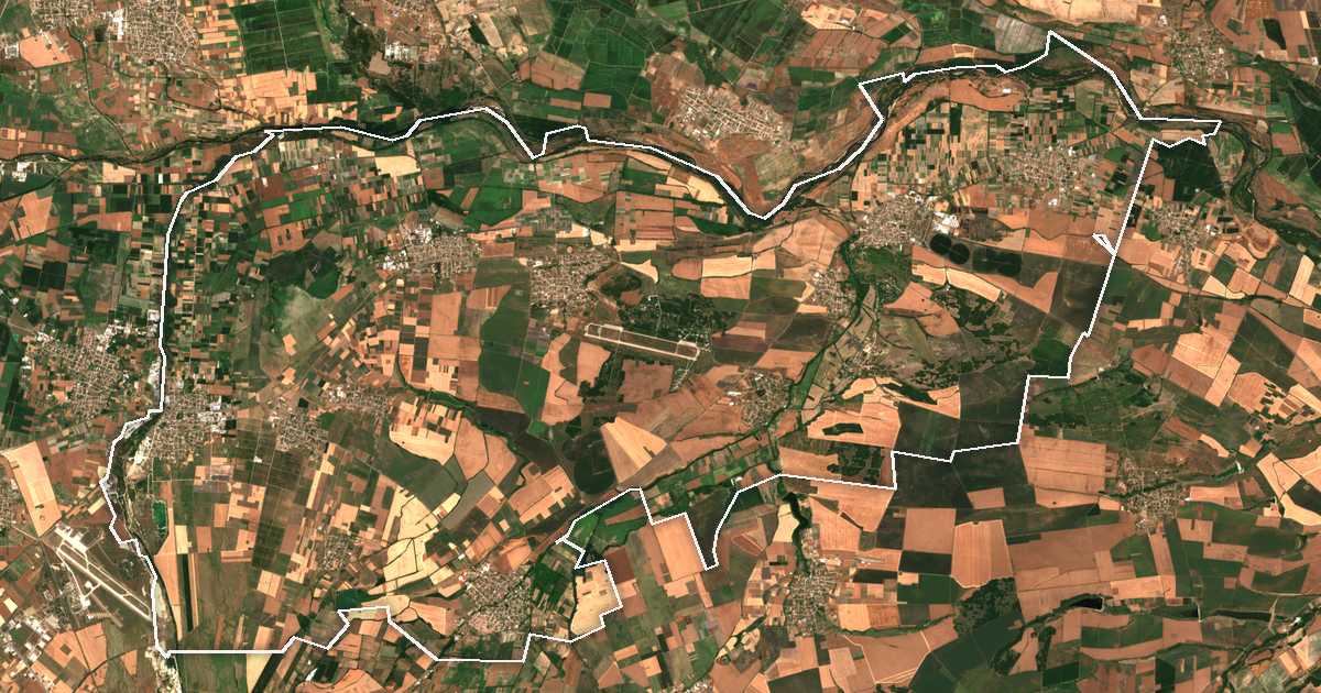 Satelitska snimka s ucrtanom granicom: Sadovo
