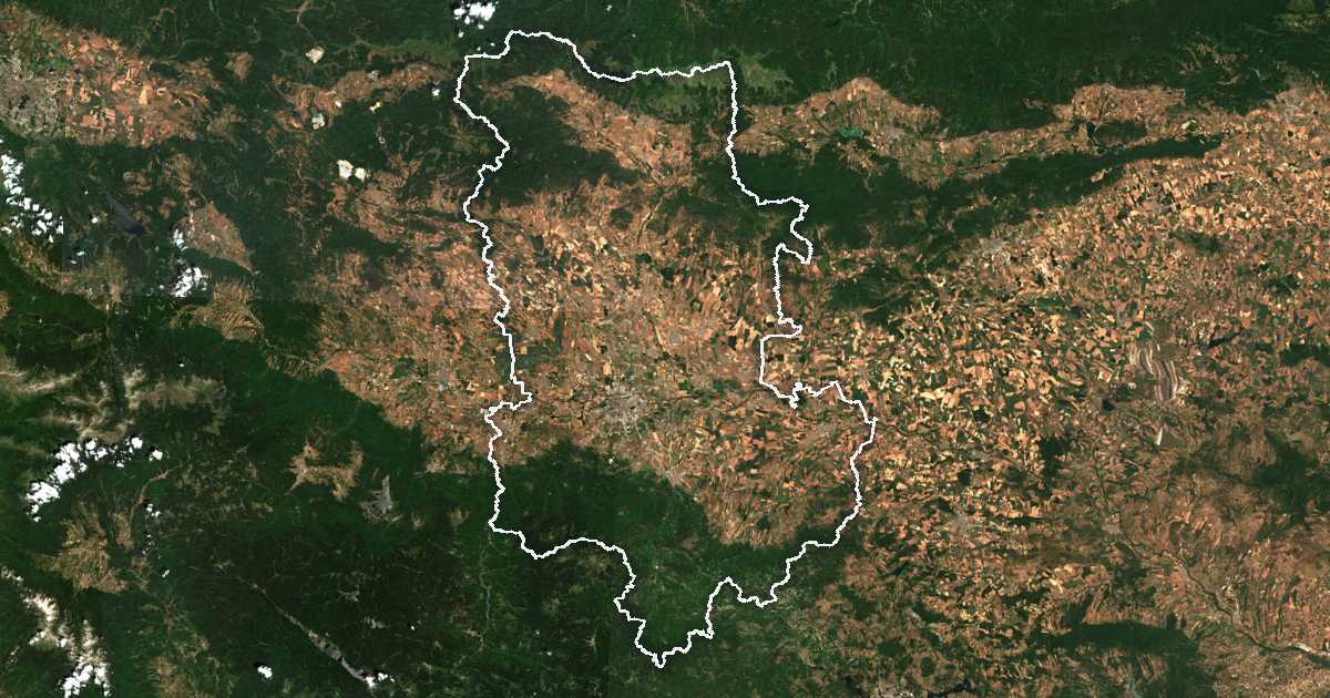 Satelitska snimka s ucrtanom granicom: Oblast Plovdiv