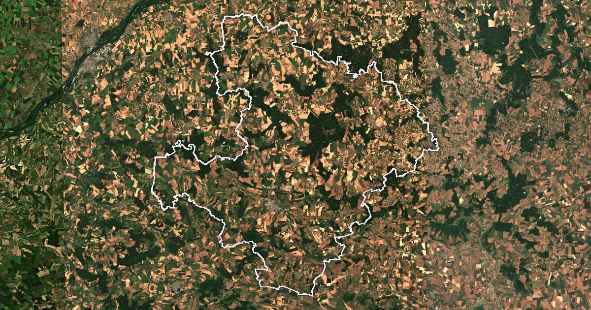 Satelitska snimka s ucrtanom granicom: Oblast Razgrad