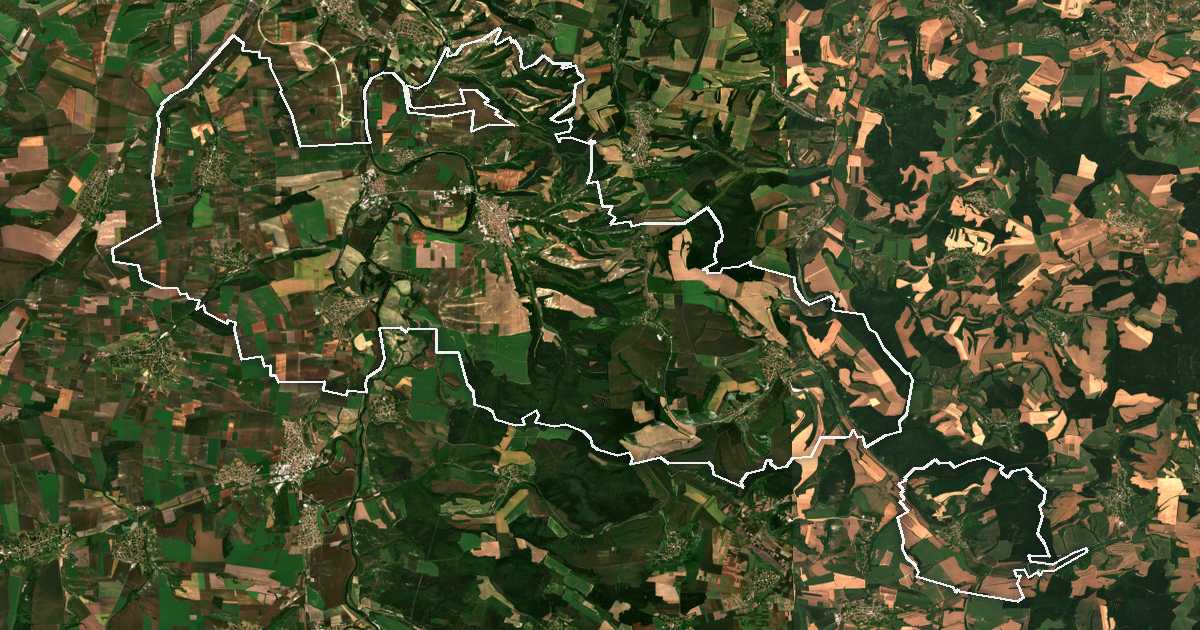 Satelitska snimka s ucrtanom granicom: Bjala (Ruse)
