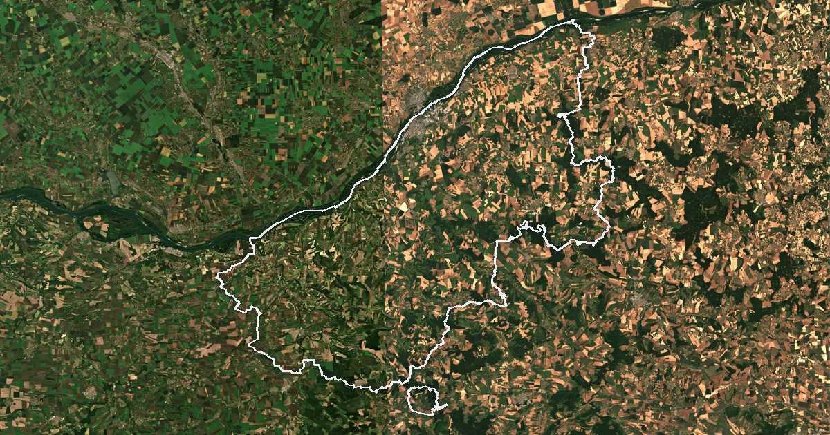 Satelitska snimka s ucrtanom granicom: Oblast Ruse