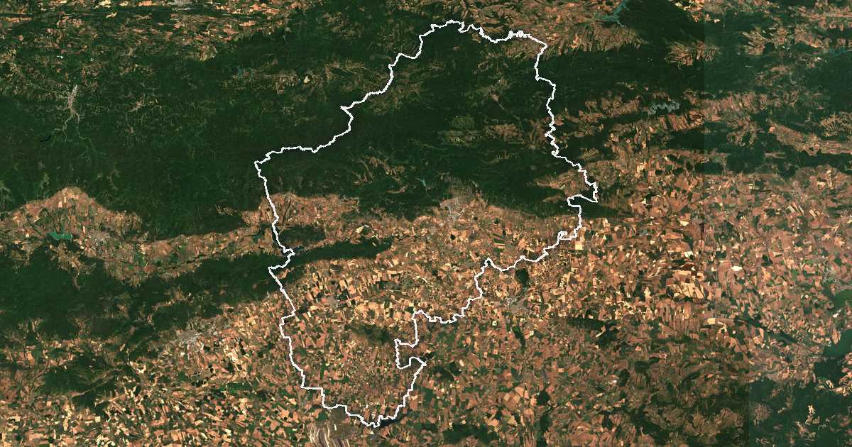 Satelitska snimka s ucrtanom granicom: Oblast Sliven