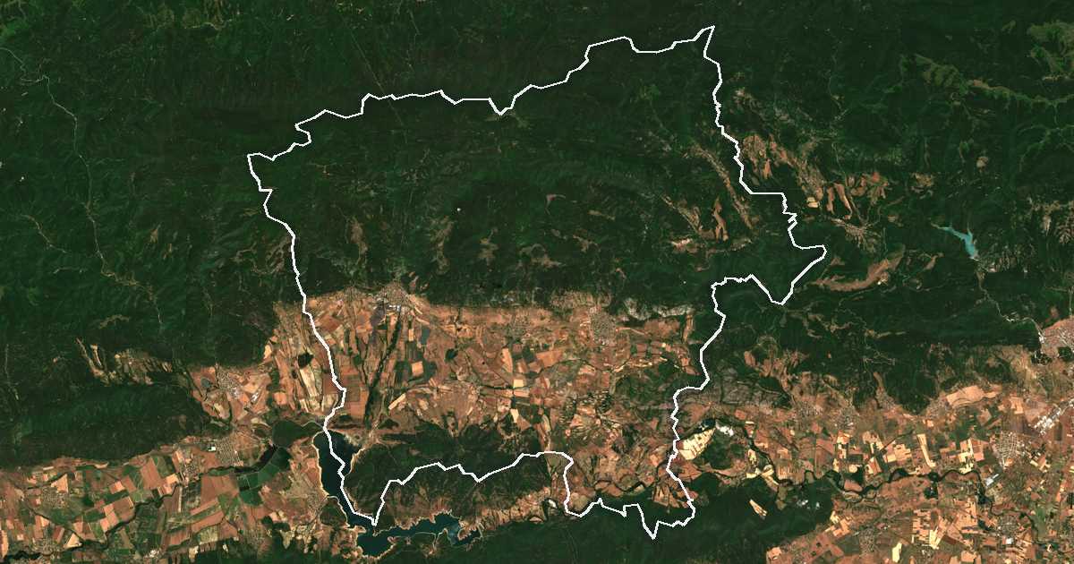 Satelitska snimka s ucrtanom granicom: Tvǎrdica