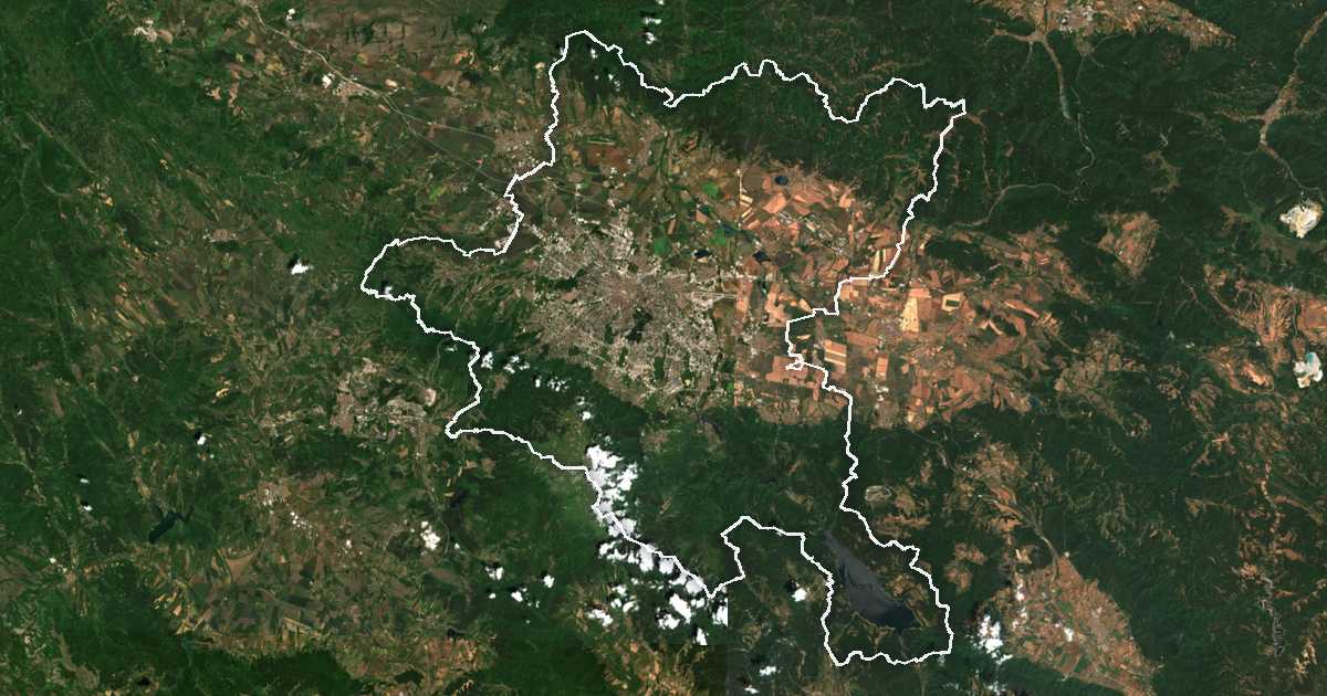 Satelitska snimka s ucrtanom granicom: Oblast Sofija