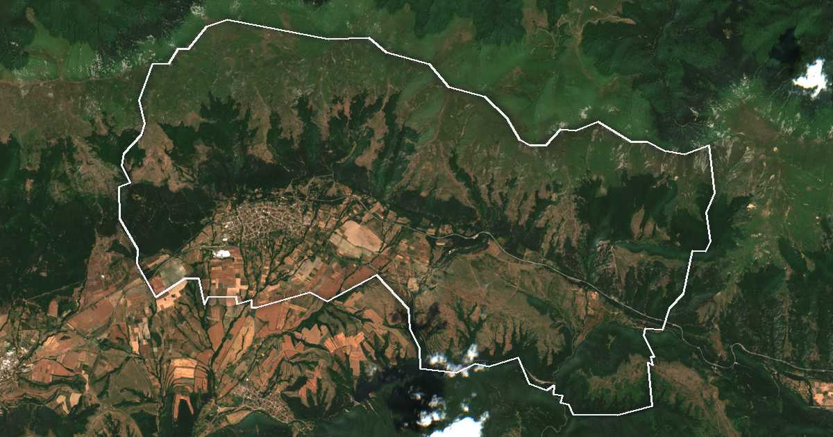 Satelitska snimka s ucrtanom granicom: Anton