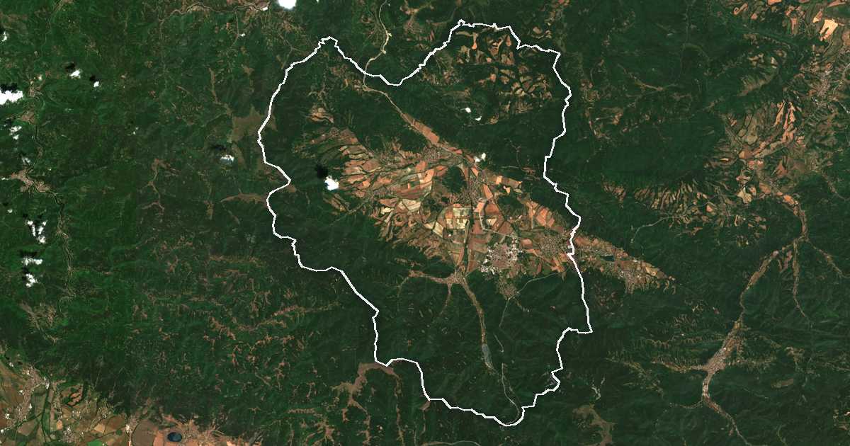 Satelitska snimka s ucrtanom granicom: Botevgrad