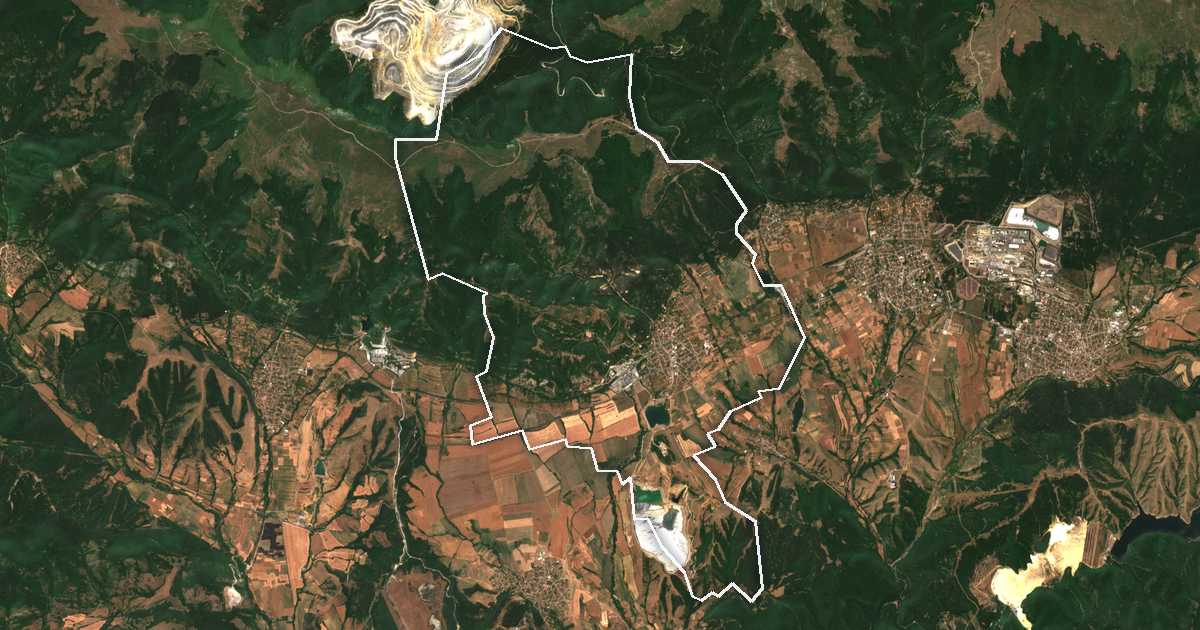Satelitska snimka s ucrtanom granicom: Čelopeč