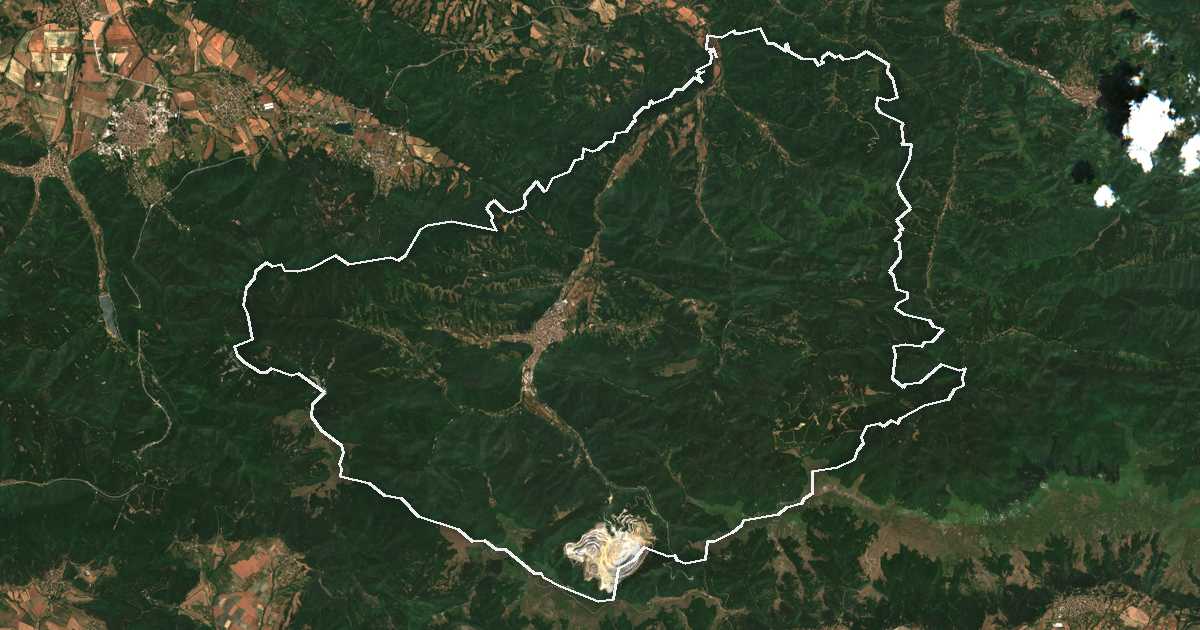 Satelitska snimka s ucrtanom granicom: Etropole