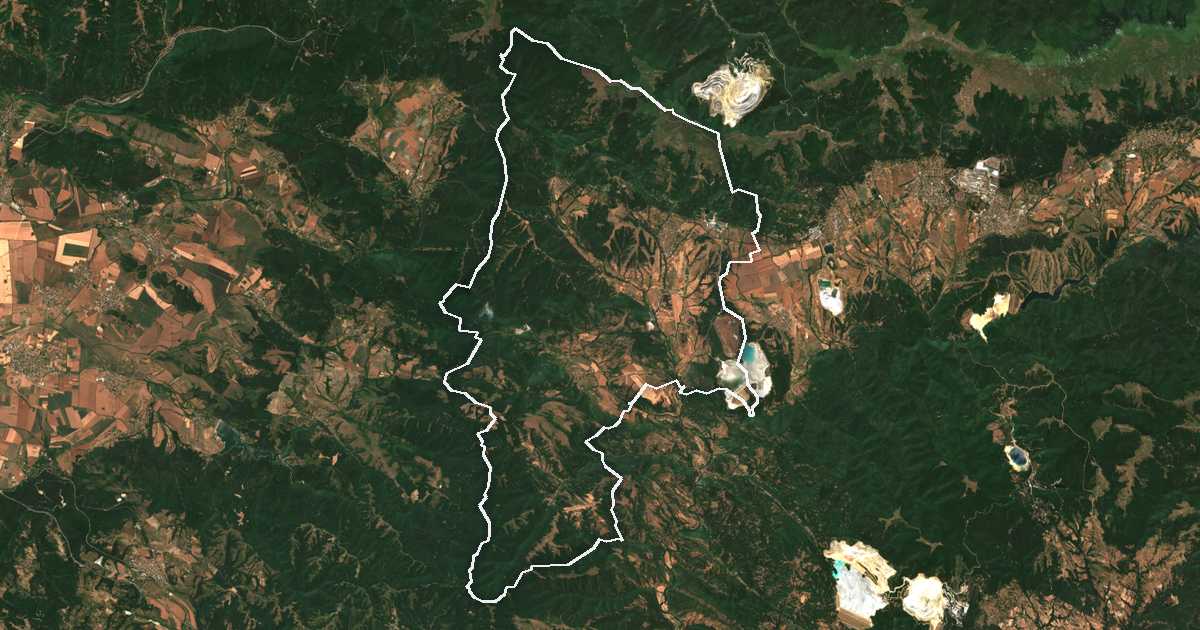 Satelitska snimka s ucrtanom granicom: Mirkovo