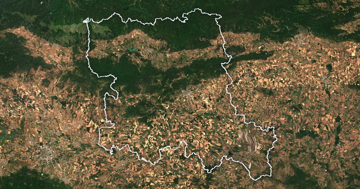 Satelitska snimka s ucrtanom granicom: Oblast Stara Zagora
