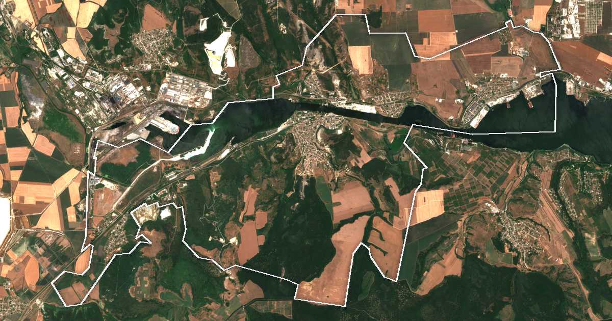 Satelitska snimka s ucrtanom granicom: Beloslav