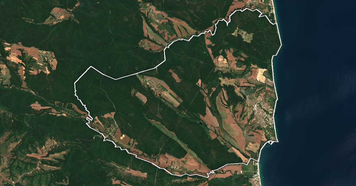 Satelitska snimka s ucrtanom granicom: Bjala (Varna)