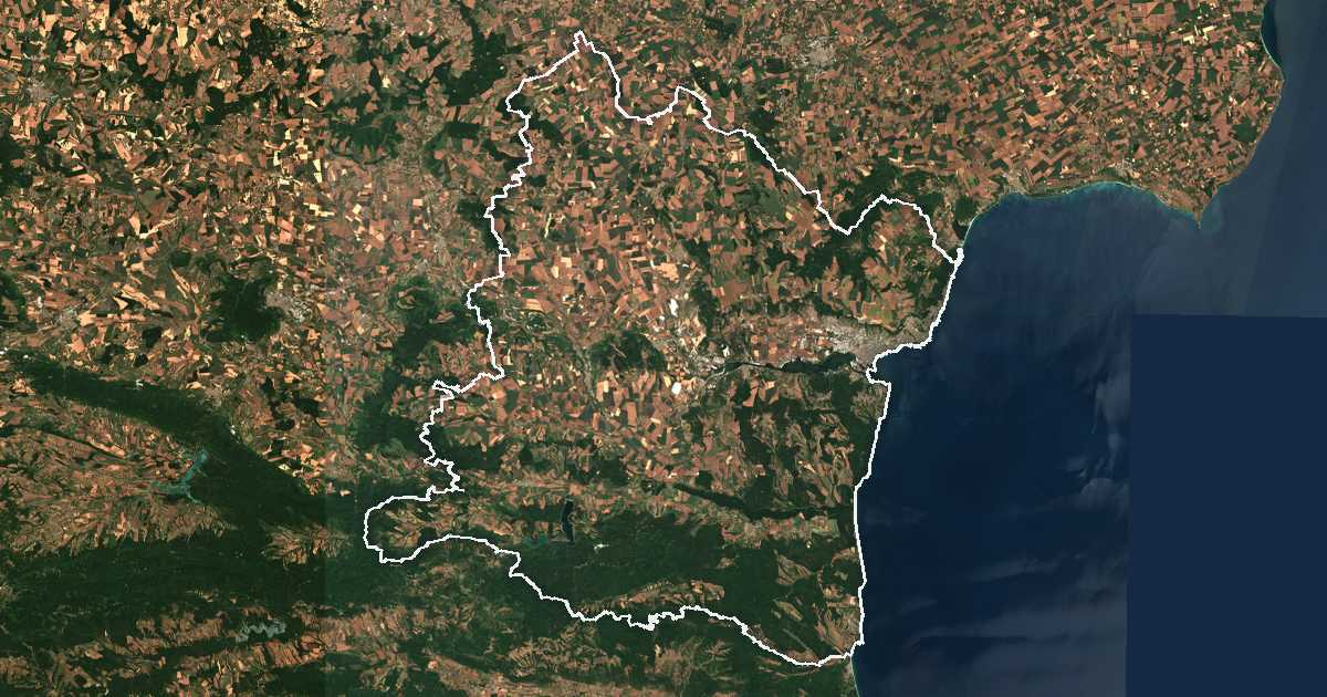 Satelitska snimka s ucrtanom granicom: Oblast Varna