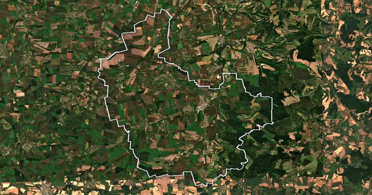 Satelitska snimka s ucrtanom granicom: Polski Trǎmbeš