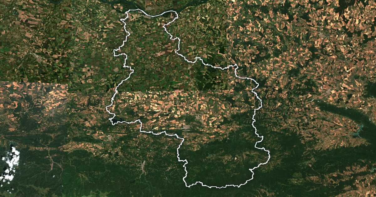 Satelitska snimka s ucrtanom granicom: Oblast Veliko Trnovo