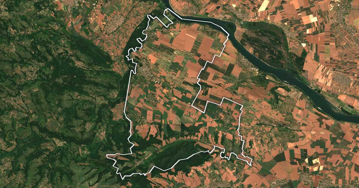 Satelitska snimka s ucrtanom granicom: Bregovo