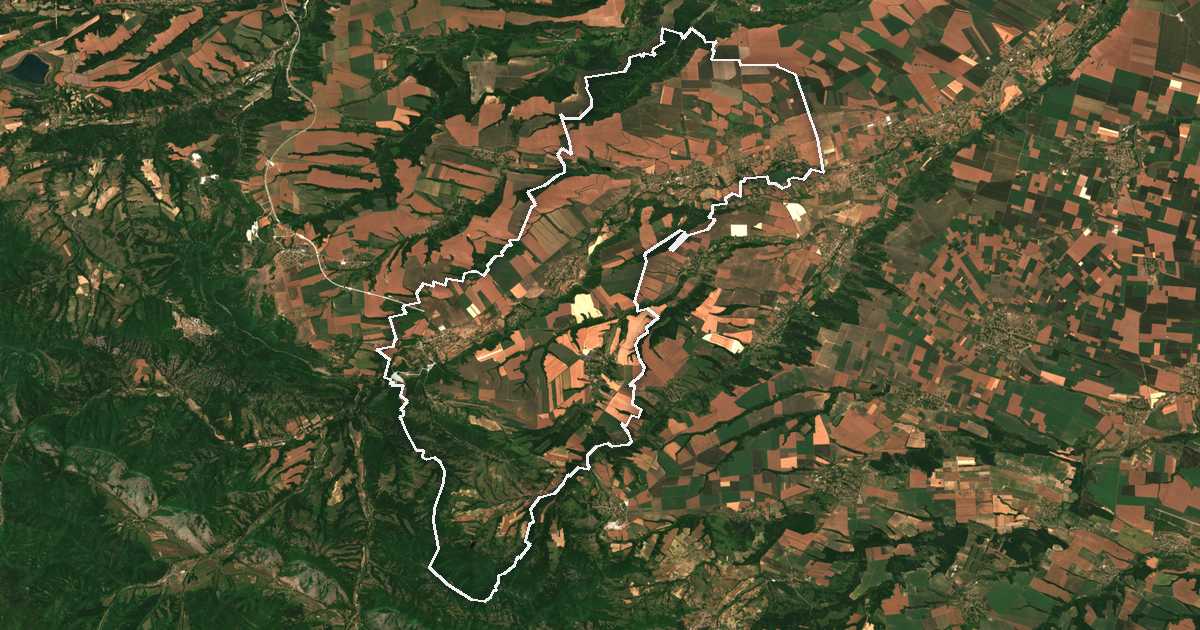 Satelitska snimka s ucrtanom granicom: Ružinci