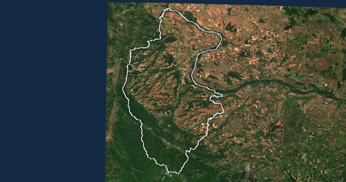 Satelitska snimka s ucrtanom granicom: Oblast Vidin