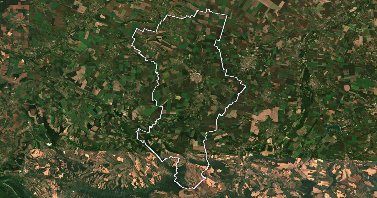 Satelitska snimka s ucrtanom granicom: Bjala Slatina