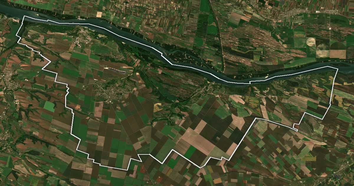 Satelitska snimka s ucrtanom granicom: Orjahovo