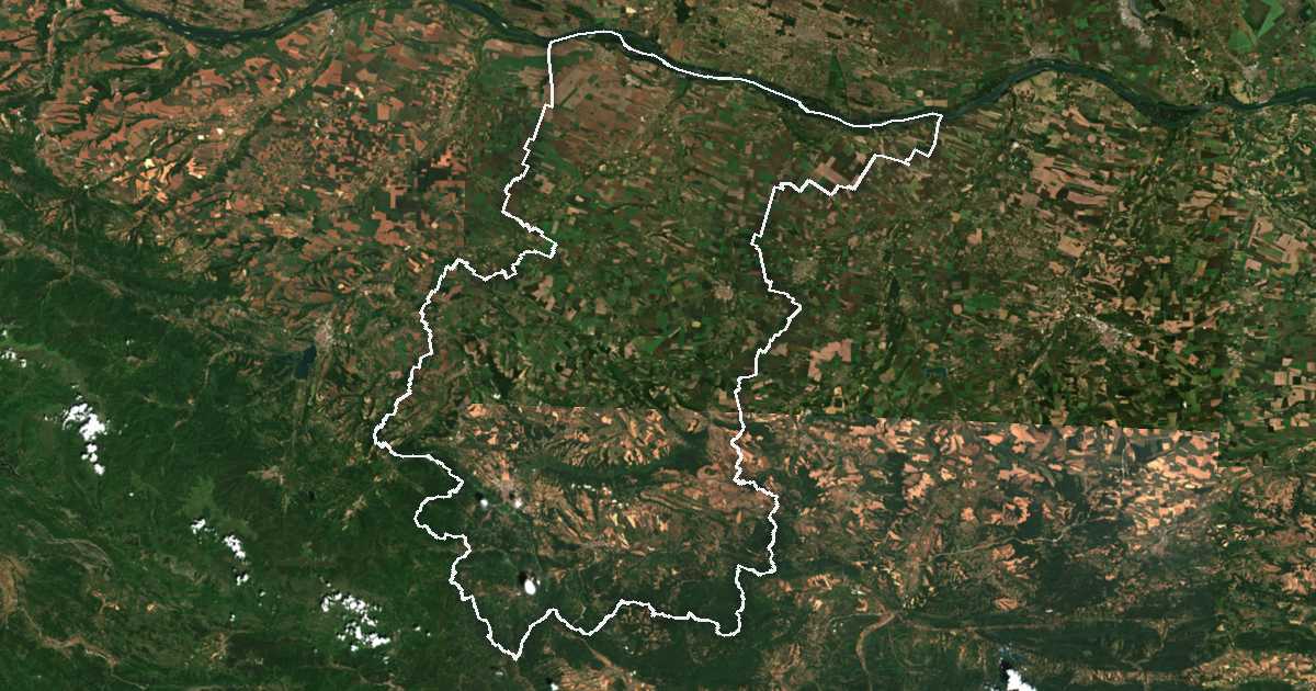 Satelitska snimka s ucrtanom granicom: Oblast Vraca