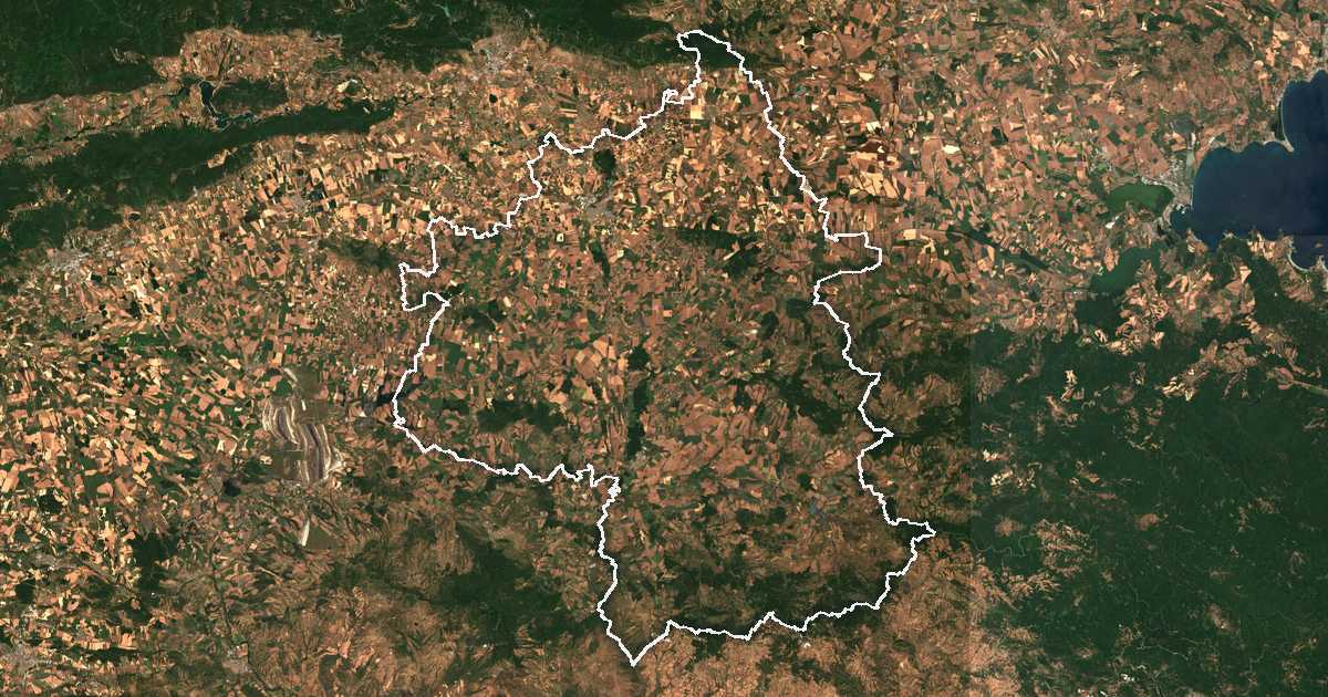 Satelitska snimka s ucrtanom granicom: Oblast Jambol