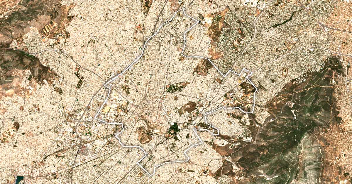 Satelitska snimka s ucrtanom granicom: Dímos Athinaíon