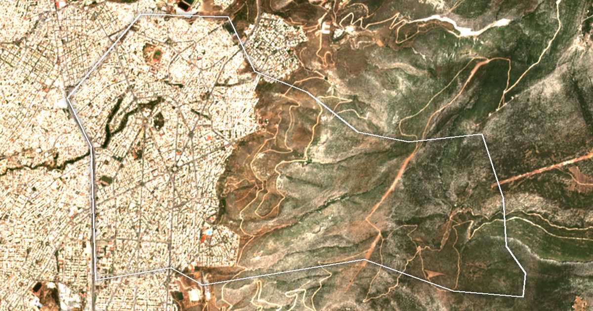 Satelitska snimka s ucrtanom granicom: Dímos Ilioúpolis