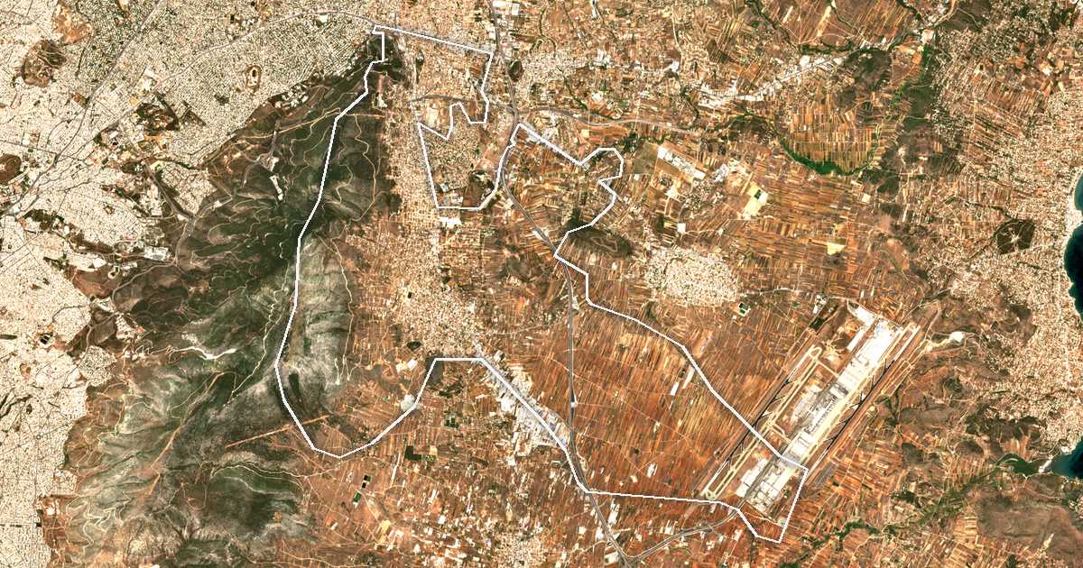 Satelitska snimka s ucrtanom granicom: Dímos Paianías